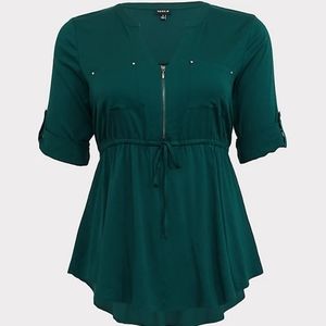Torrid Challis Zip Front Green Tunic 3X